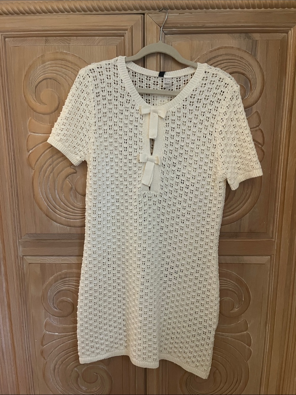 H&M Cream Crochet Short-Sleeve Knit Dress
